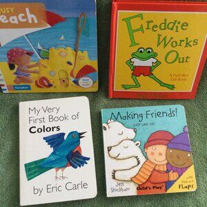 Four BoardBooks Toddlers  HomeSchool EricCarle -Colors - Friends -Beach -Freddie